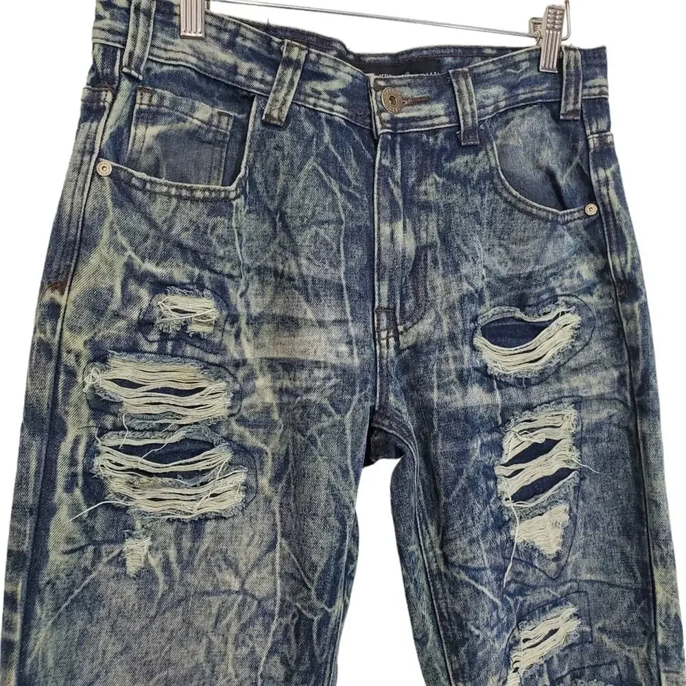 Brooklyn Xpress | 32x32 Trashed Distressed Slim Straight Leg Jeans Grunge - Picture 3 of 9